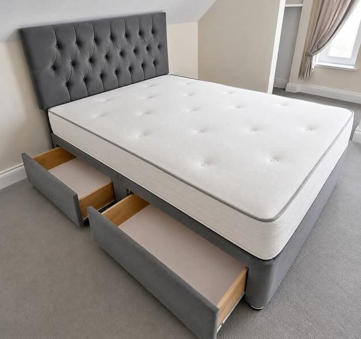 Luxury Chesterfield Double Divan Bed Set with 2 Drawers & Orthopaedic Mattress