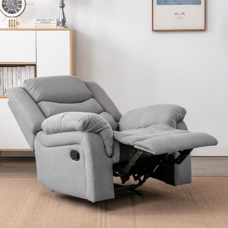 Heartly 1 Seater Fabric Recliner Armchair - Light Grey