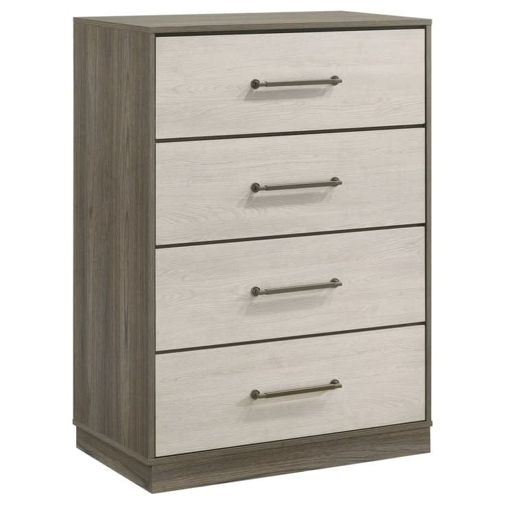 Modern Grey Oak & Light Ash 4 Drawer Chest of Drawers with Antique Metal Handles