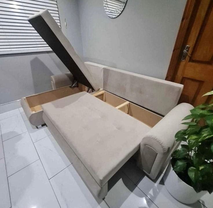 Berlin Velvet Corner Sofa Bed with Double Storage - Cream Beige