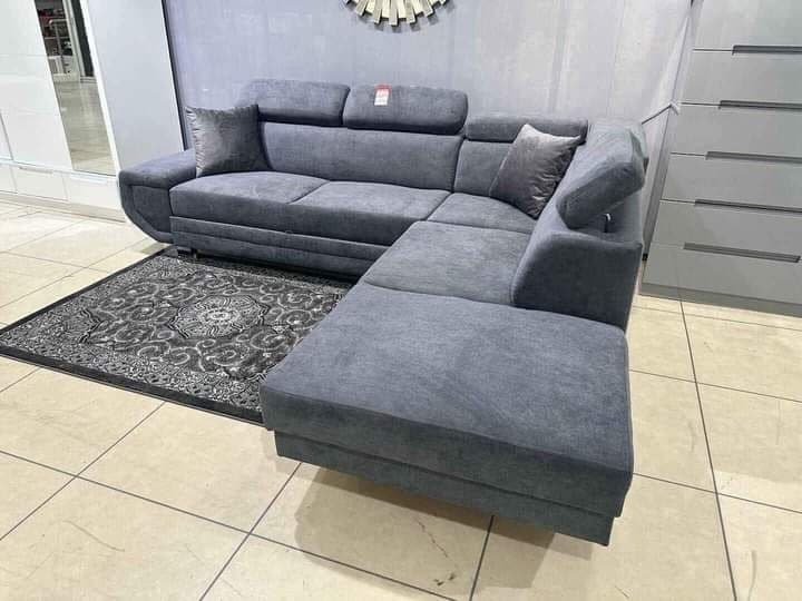 Artic Fabric Corner Sofa Bed with Adjustable Headrests - Slate Grey