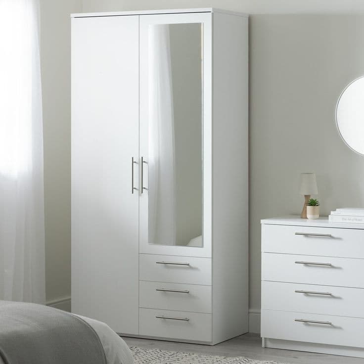 Argos Home Brisbane 2 Door 3 Drawer Mirrored Wardrobe - White