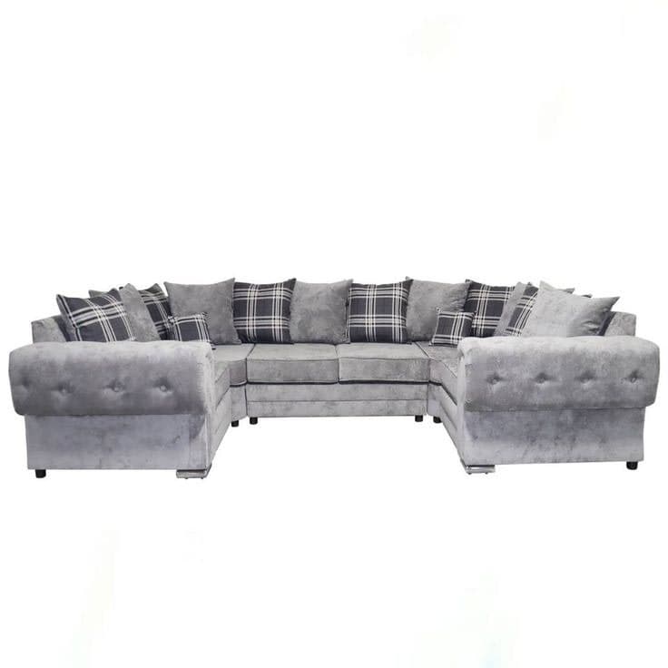 Verona Chenille U-Shape 6 Seater Scatter Back Sofa - Silver Grey