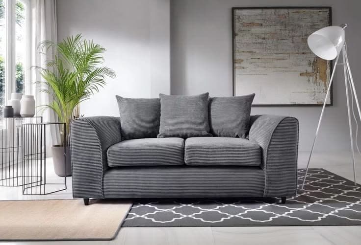 Dylan All-Grey Full Jumbo Cord 2 Seater Sofa | Modern Scatter Back Lounge Settee
