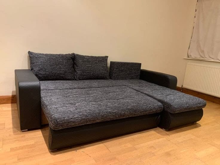 Berlin Fabric Corner Sofa Bed with Storage - Charcoal Grey & Black