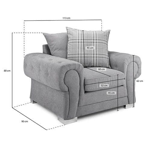 Verona 1 Seater Fabric Armchair Scatter Back - Grey