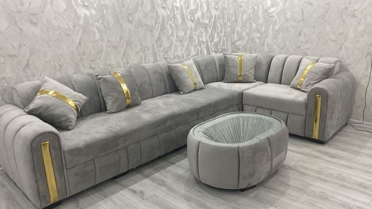 Evra Turkish Corner Sofa Bed with Ottoman & Cushions - Light Grey