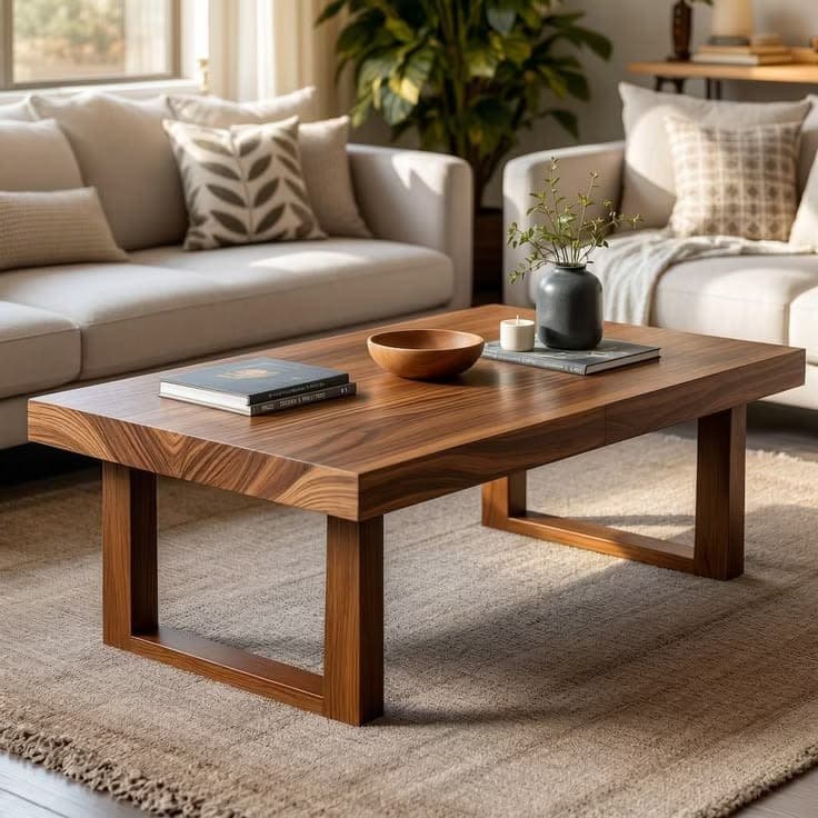 Handcrafted Solid Walnut Coffee Table | 100% Real Wood Log Design by Royal Furnitures