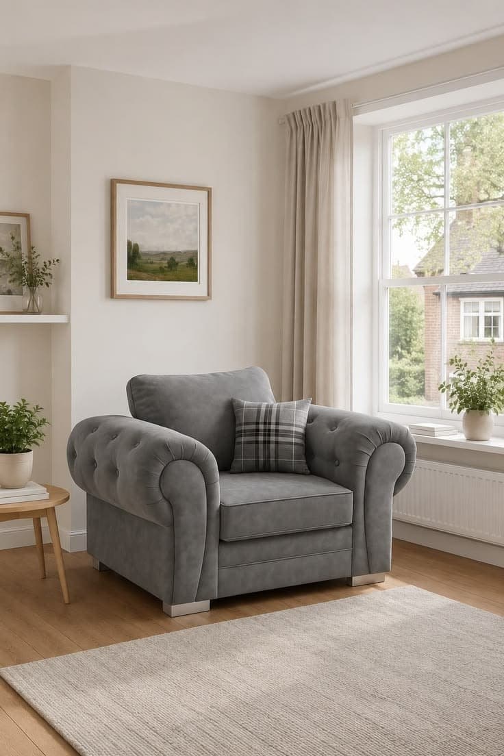 Verona Button-Tufted 1 Seater Fabric Armchair - Grey