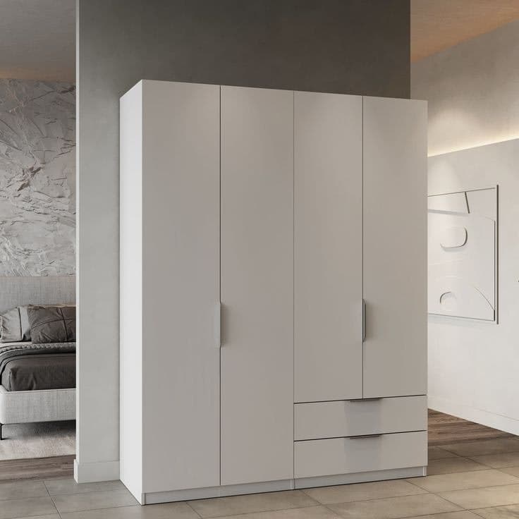 Chicago 4 Door 2 Drawer Space Saving Wardrobe - 160cm - Matt White