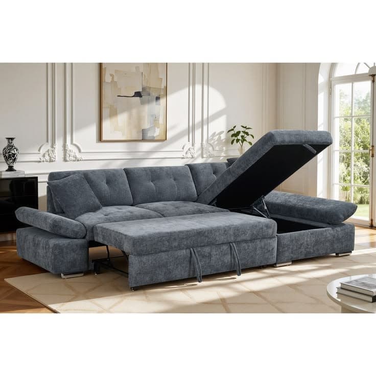 Aayush Fabric Corner Sofa Bed with Storage - Slate Grey