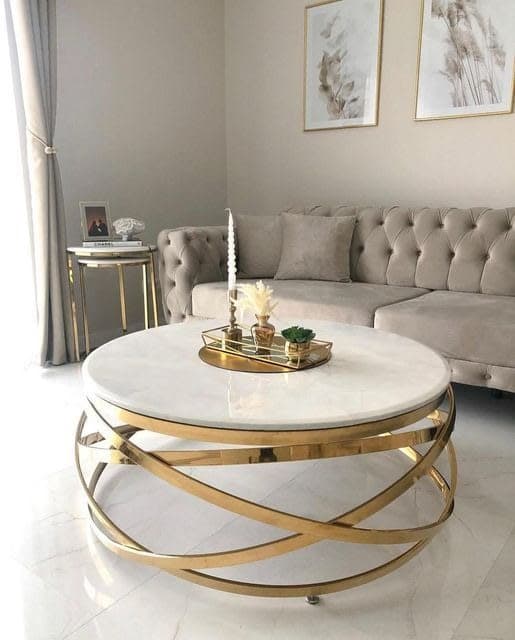 Luxury Gold Swirl Base White Marble Effect Centre Table