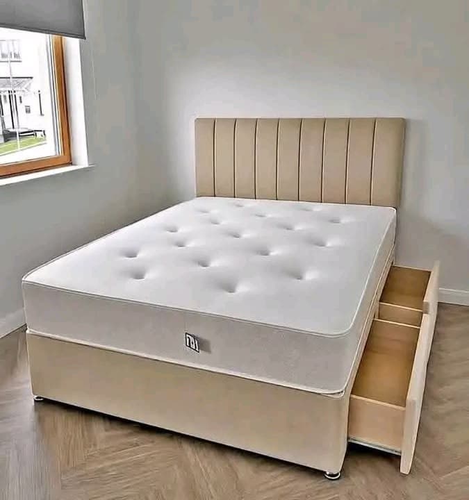 Luxury Fabric Divan Bed Set with Vertical Panel Headboard, Drawers & Orthopaedic Mattress