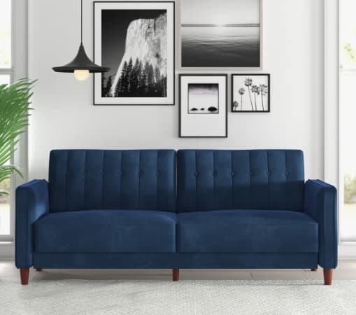 Mid-Century Modern Velvet Convertible Sofa Bed – Split-Back Tufted 2-Seater Futon Sleeper Couch