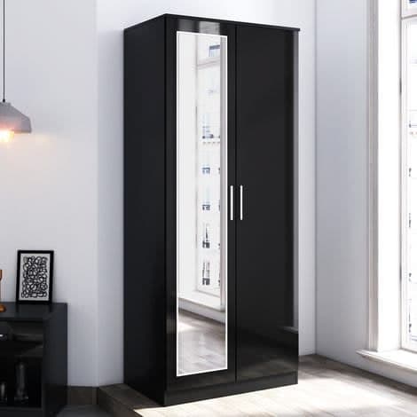 ELEGANT Modern Soft Close 2 Door Mirrored Wardrobe - Black