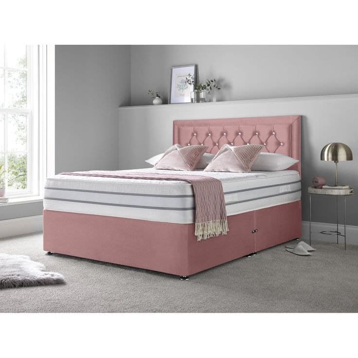 Annalise Upholstered Divan Bed Set with Diamond Tufted Headboard & Mattress