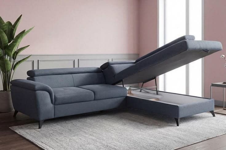 Aldeia Fabric Corner Sofa Bed with Storage - Slate Blue