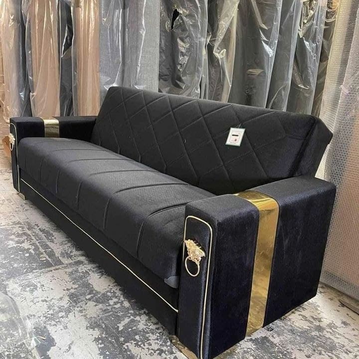 Evra Turkish 3 Seater Ottoman Sofa Bed - Black