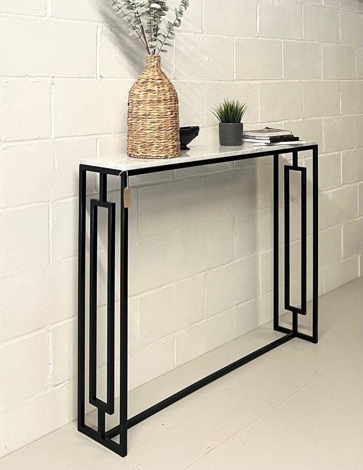 Art Deco Carrara Marble Console Table & Radiator Cover - Black Frame