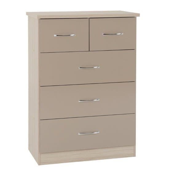 Modern High Gloss Cappuccino & Cream 2 Over 3 Chest of Drawers with Silver Handles