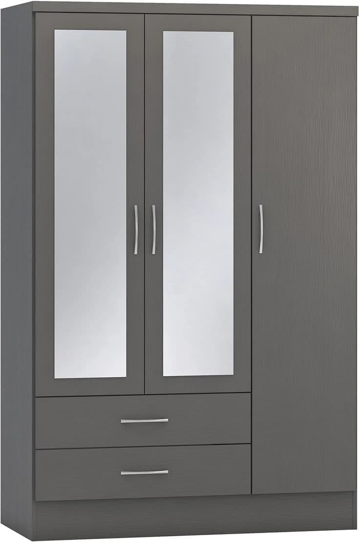 Seconique Nevada 3 Door 2 Drawer Mirrored Wardrobe - 3D Grey Effect