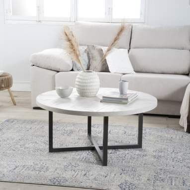 Nordic Light Oak Effect Round Coffee Table with X-Cross Black Metal Legs