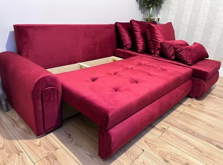 Berlin Velvet Corner Sofa Bed with Storage - Wine Red