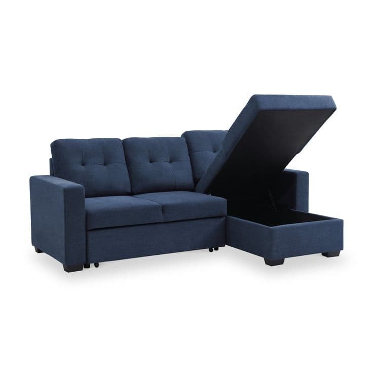 Winslet Button Back Chaise Sofa Bed with Storage - Navy Blue