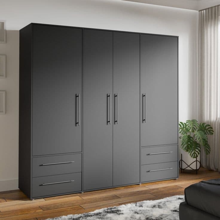 Minija 4 Door 4 Drawer Large Wardrobe - Matte Black