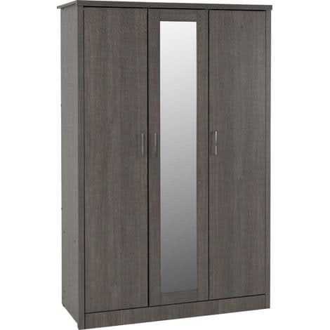 Lisbon 3 Door Mirrored Wardrobe - Black Wood Grain