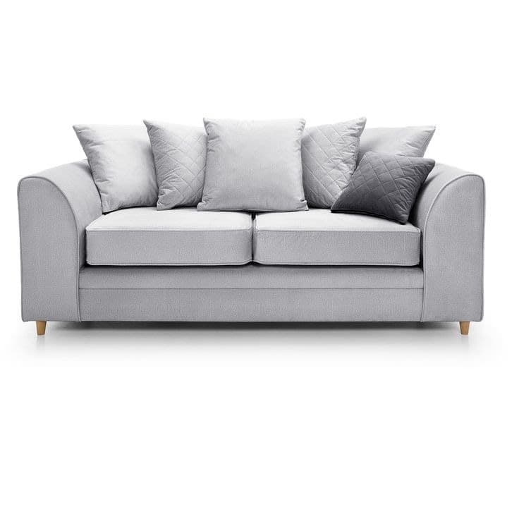 Verona Silver Grey Fabric Scatter Back 3 Seater Sofa | Modern Curved Arm Settee UK