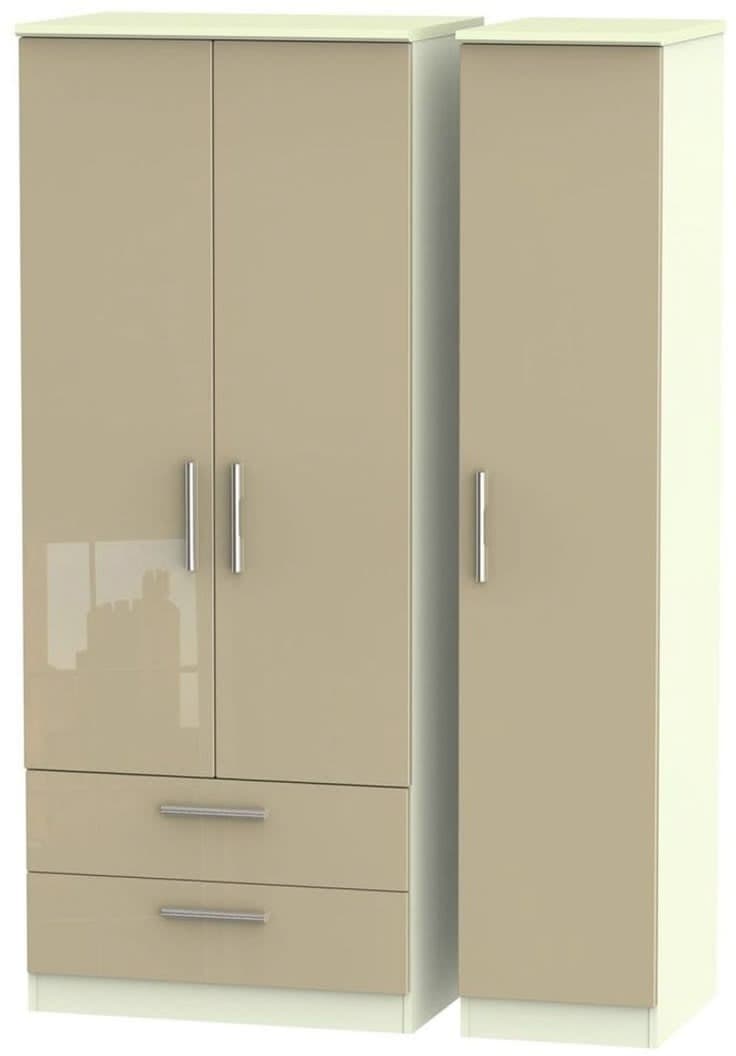 Welcome Furniture Knightsbridge 3 Door 2 Drawer Wardrobe - Mushroom Gloss & Cream