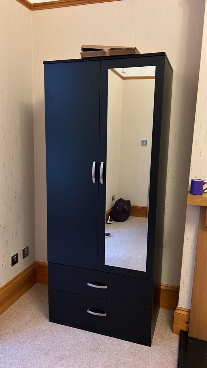 Modern 2 Door 2 Drawer Mirrored Wardrobe - Black