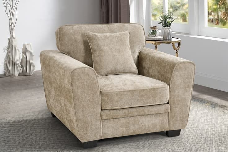 Bertie Chenille Fabric 1 Seater Armchair - Beige