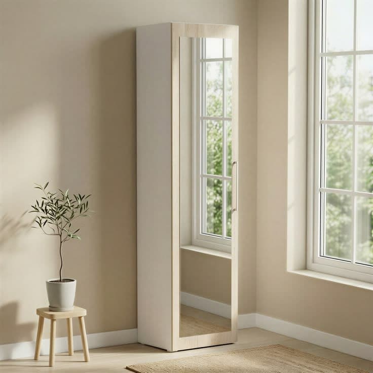 Connect Modular 1 Door White and Oak Mirrored Wardrobe 50x55x224cm