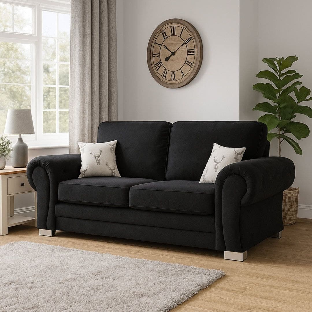 Verona 2 Seater Fabric Sofa Full Back - Black