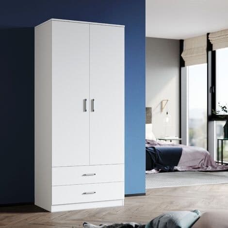ELEGANT Soft Close Wardrobe Double 2 Doors Wardrobe with Drawers - White