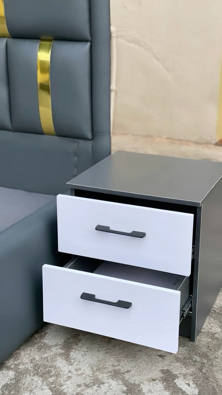 Modern Slate Grey & White 2 Drawer Bedside Table Nightstand