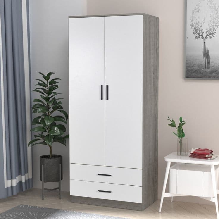 Gianpietro 2 Door 2 Drawer Wardrobe - White & Grey Oak