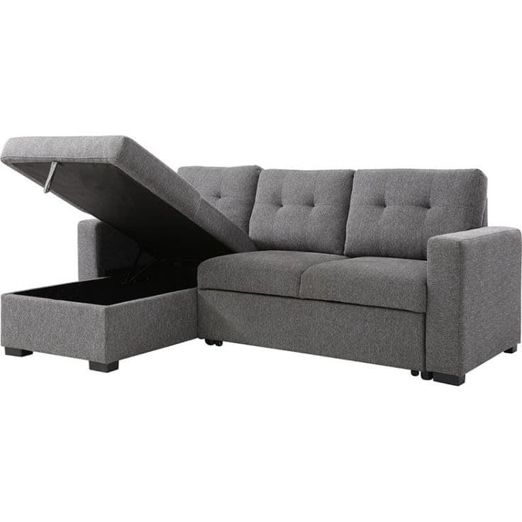 Brando Fabric Corner Sofa Bed with Reversible Storage Chaise - Grey