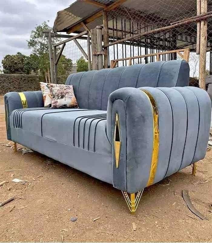 Evra Turkish 3 Seater Ottoman Sofa Bed with Cushions - Slate Blue