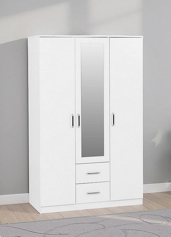 Dakota 3 Door 2 Drawer Mirrored Wardrobe - White