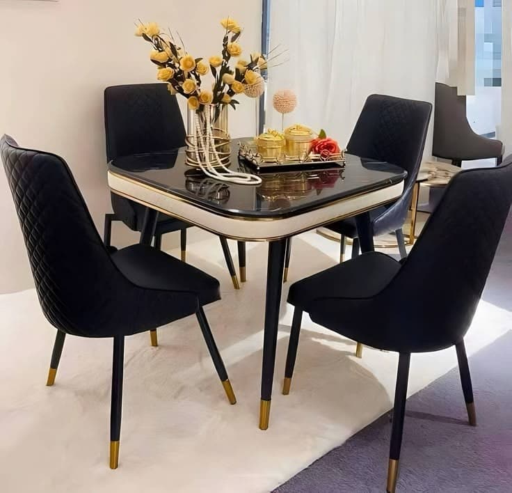 Royal Furniture Luxury 4-Seater Marble Dining Set | High-End Marble Table & Padded Chairs