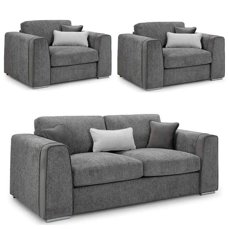 Beehive Naples Fabric Sofa Set - Grey (3+1+1 Seater)