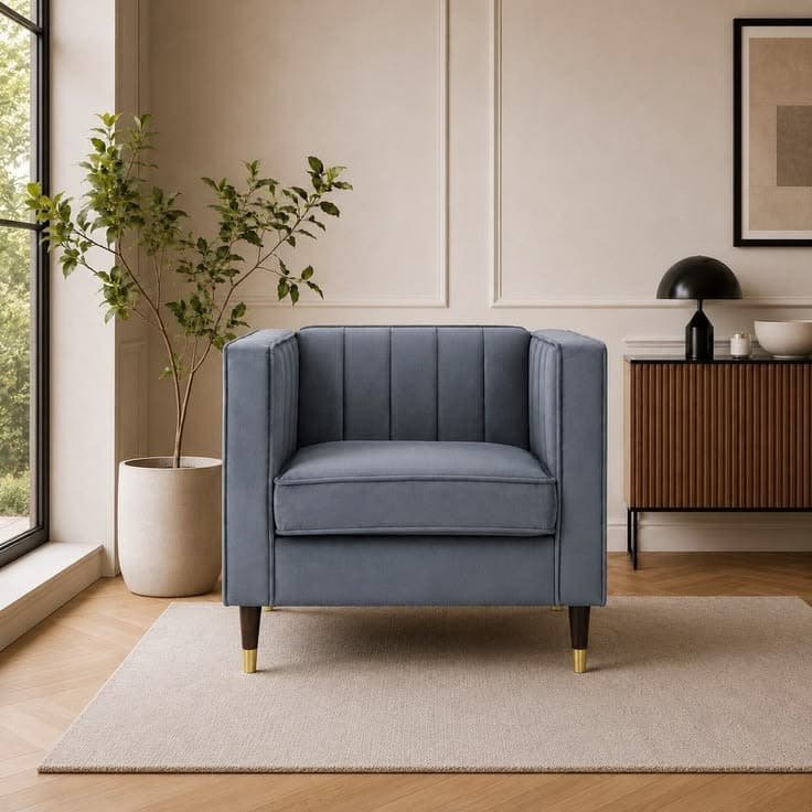 Thomas Velvet Fabric 1 Seater Armchair - Slate Blue Grey Velvet