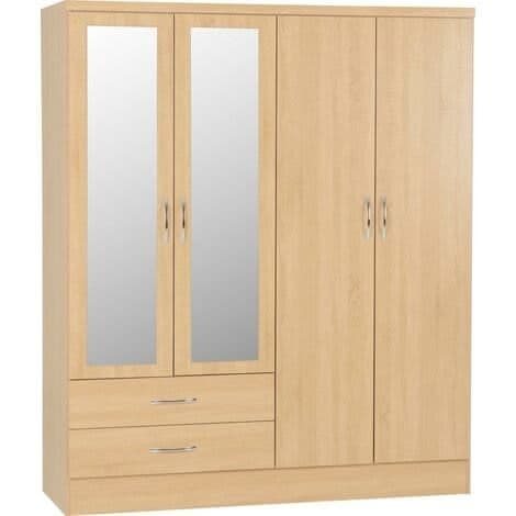 Nevada 4 Door 2 Drawer Mirrored Wardrobe - Sonoma Oak Effect
