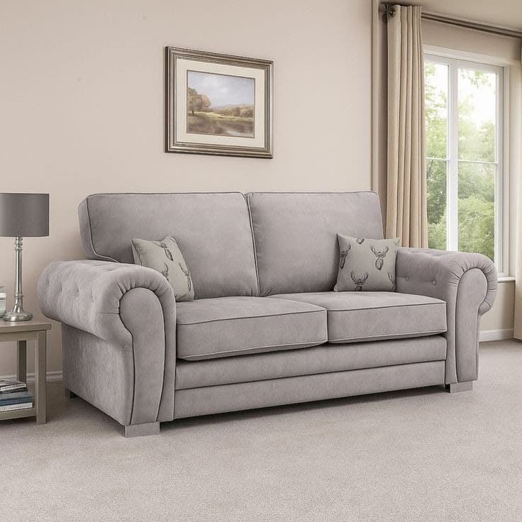 Verona 2 Seater Fabric Sofa Full Back - Light Grey