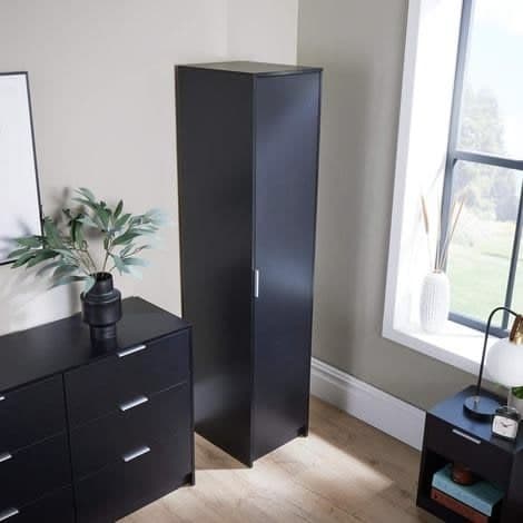 Phoenix Wardrobe 1 Door Space Saving Black Home Bedroom Clothing Storage Unit