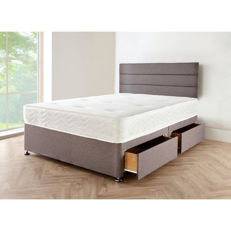 Markeshia Coilsprung Divan Bed Set with Horizontal Linear Headboard & Drawers