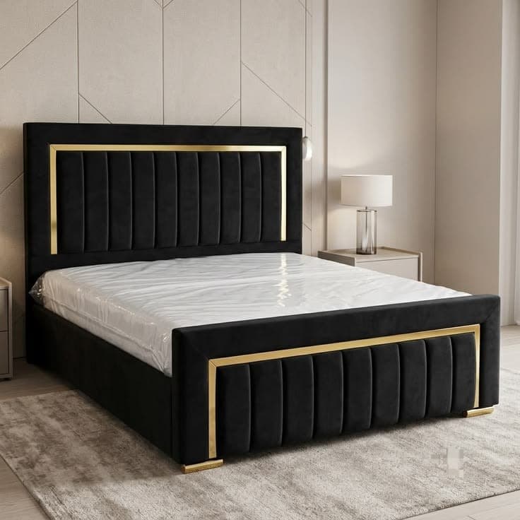 Royal Furniture Luxury Bumperline Upholstered Bed with Golden Strip Design & Premium Mattress